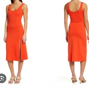 Open Edit Women's Scoop Neck Orange Bodycon Midi Tank Sleeveless Dress Size M